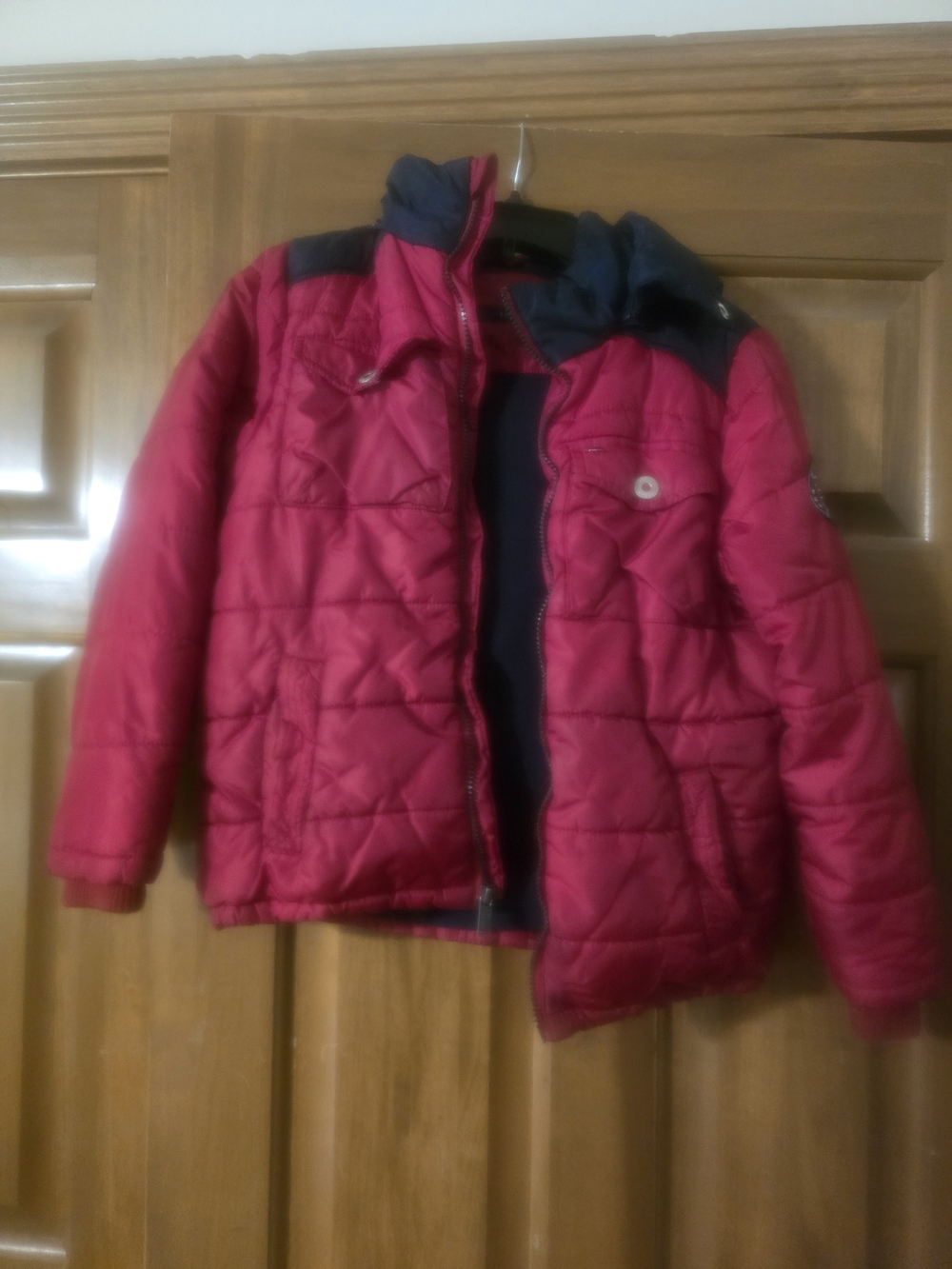 Tommy Hilfiger Kids Red Soft Puffer Coat with Navy Trim